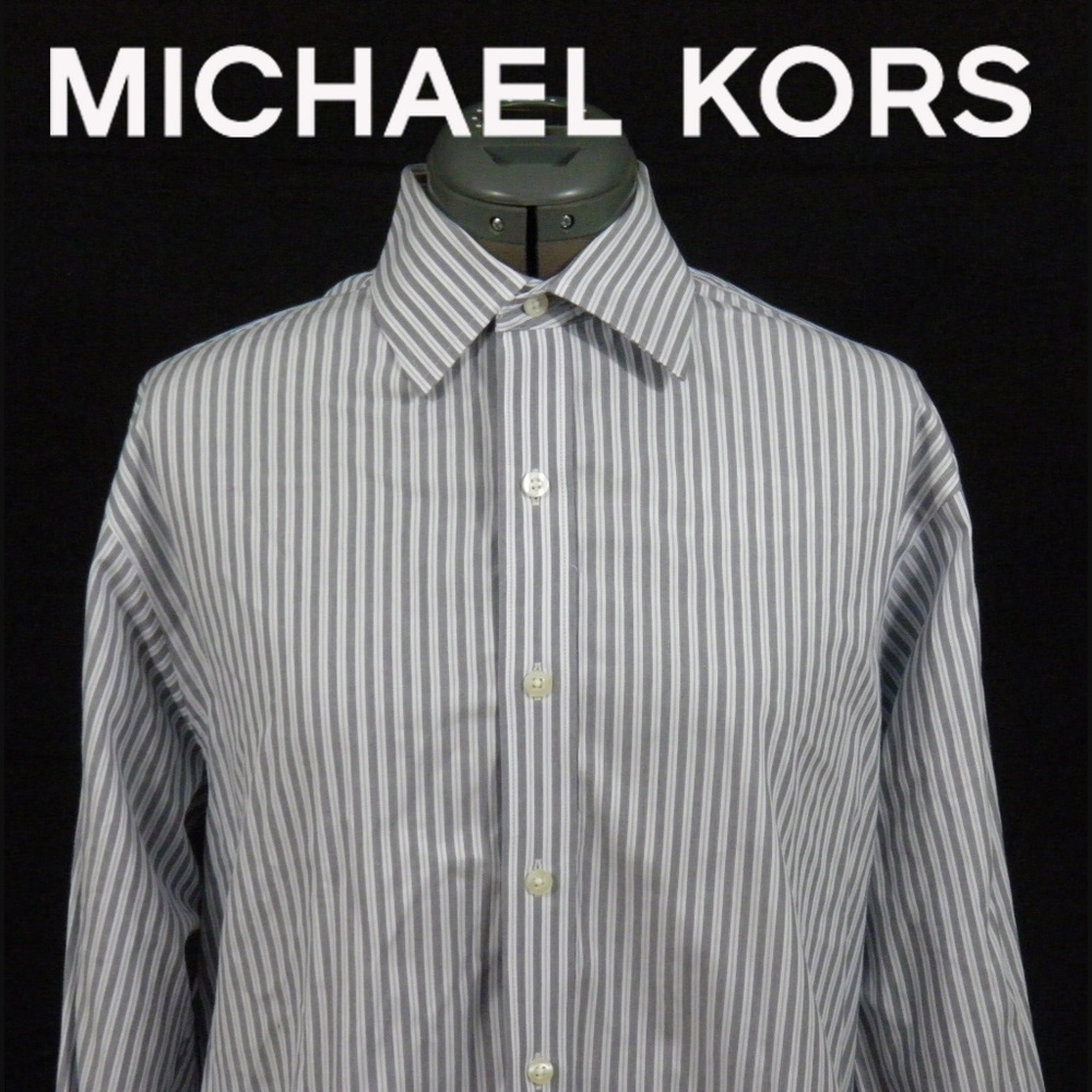 Michael Kors Blue Pin Stripe Dress Shirt, Large